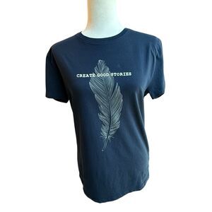 BEWAKOOF Navy Graphic Tee 100% Cotton Feather Design Create Good Stories Medium